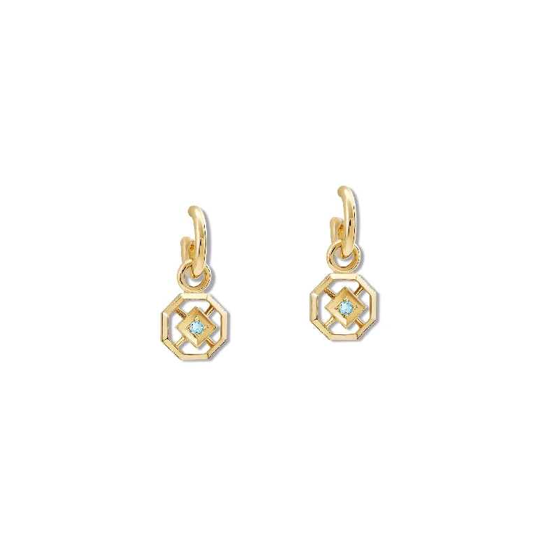 Casual Hoop Earrings-Parquet Earring Drops Yellow Gold - Blue Topaz