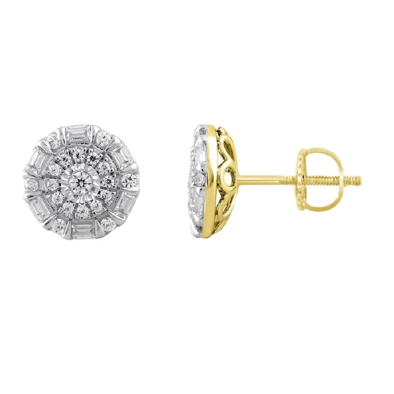 Chic Cuff Earrings-LADIES STUD EARRINGS 0.33CT ROUND/BAGUETTE DIAMOND 10K YELLOW GOLD