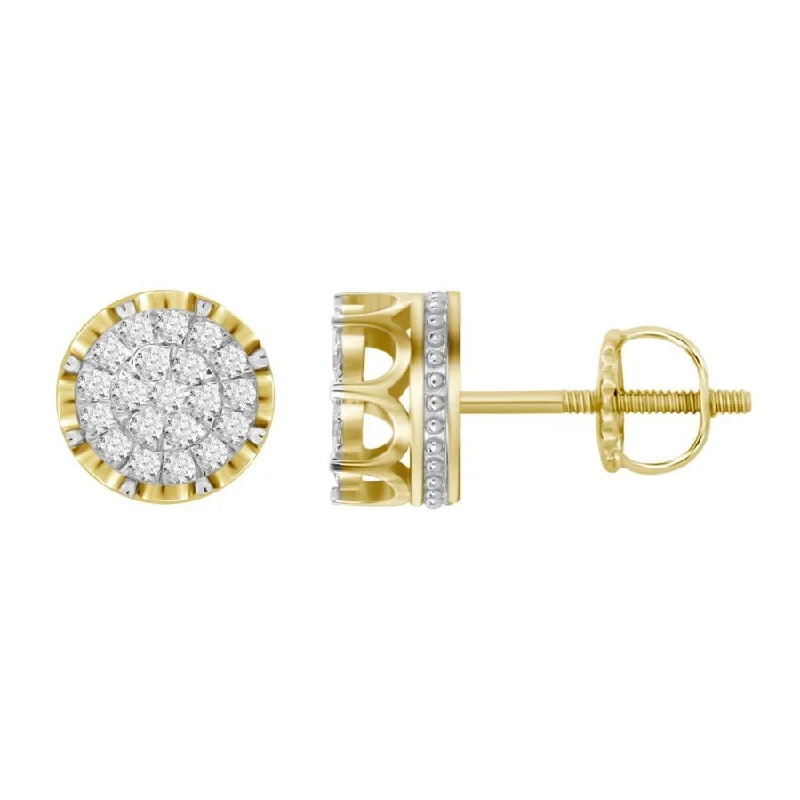 Crystal Hoop Earrings-LADIES STUD EARRINGS 1.00CT ROUND DIAMOND 10K YELLOW GOLD