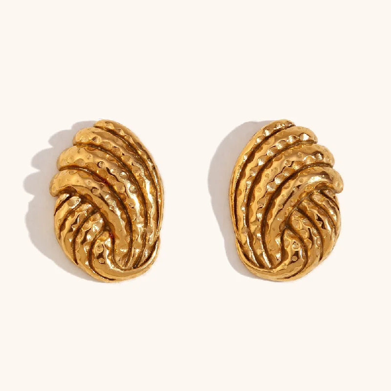 Beat Pattern Bread Pattern Button Stud Earrings-Gold