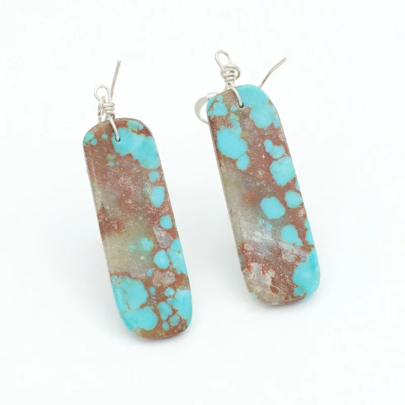 Small Drop Earrings-Santa Domingo/Kewa Handmade Sterling Silver Slab Turquoise Earrings (Hallmark Unknown)