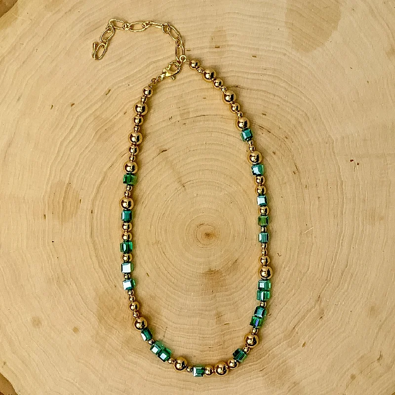 Dancing Dream Beaded Necklace With Gold Tones in Mint Green