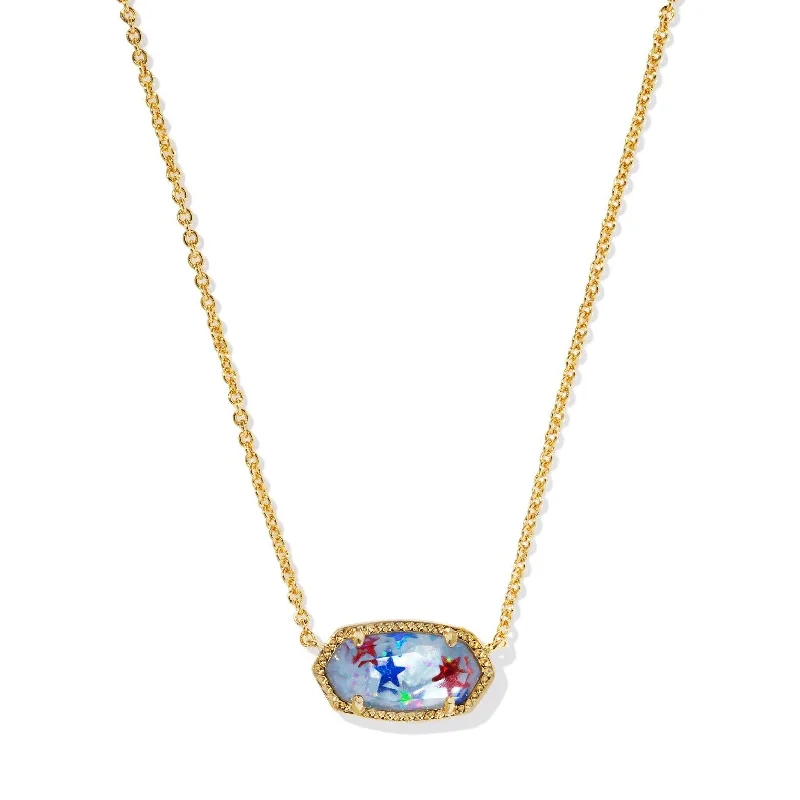 Kendra Scott | Elisa Gold Short Pendant Necklace in Red, White, and Blue Illusion