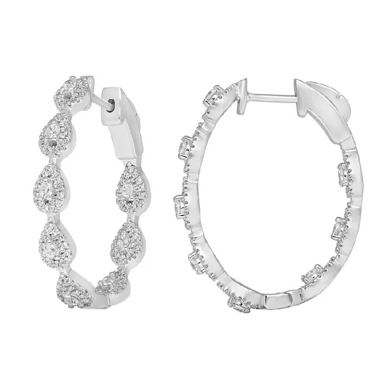 Custom Earrings for Gift-LADIES HOOP EARRINGS 1.00CT ROUND DIAMOND 14K WHITE GOLD