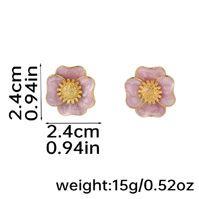 1 Pair Vacation Romantic Flower Enamel Copper 18K Gold Plated Ear Studs