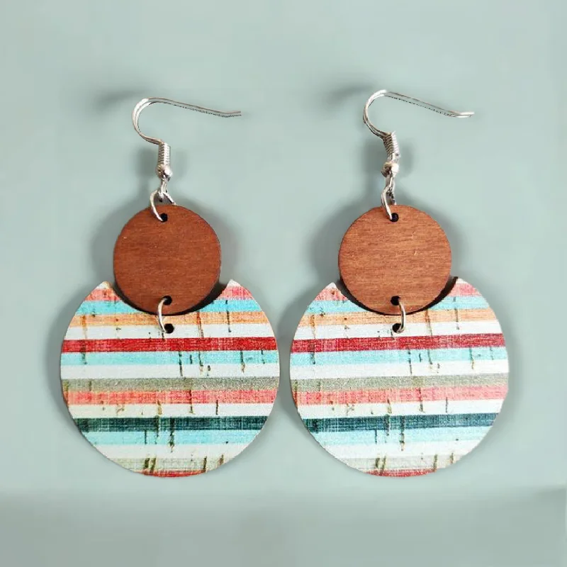 Pear Shaped Earrings-Beautiful Wood Striped Circle Earrings