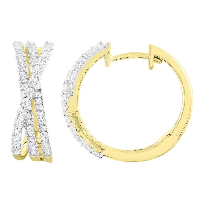 Petite Stud Earrings-LADIES HOOP EARRINGS 0.50CT ROUND DIAMOND 14K YELLOW GOLD (SI QUALITY)