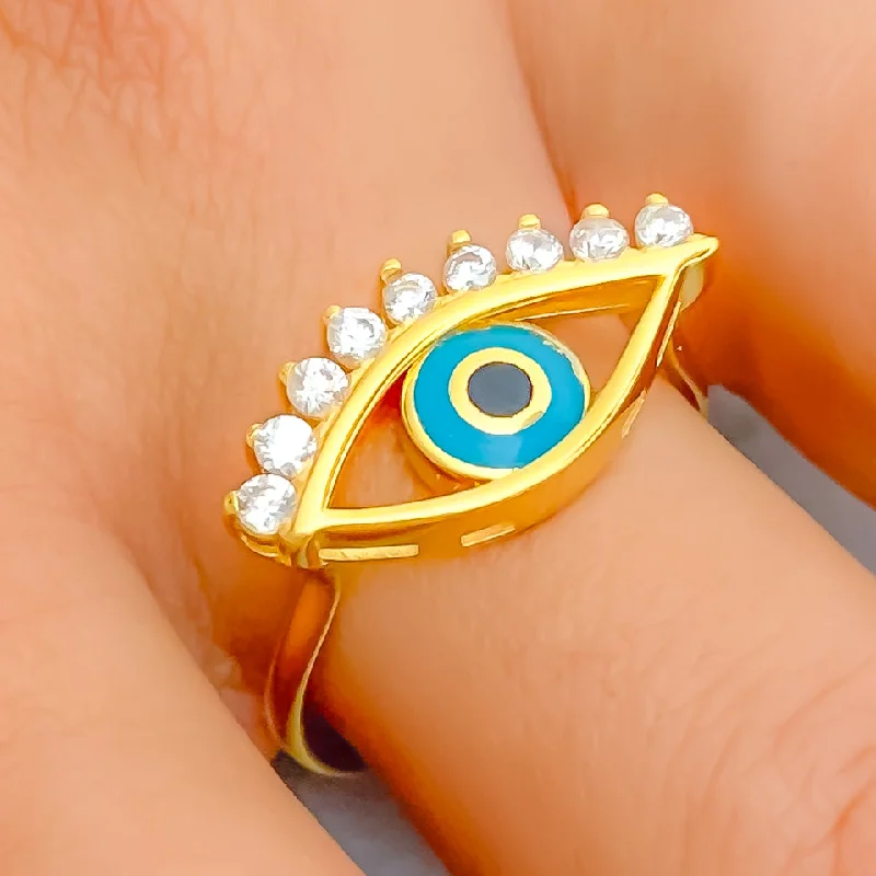 Special Evil Eye 21k Gold CZ Ring