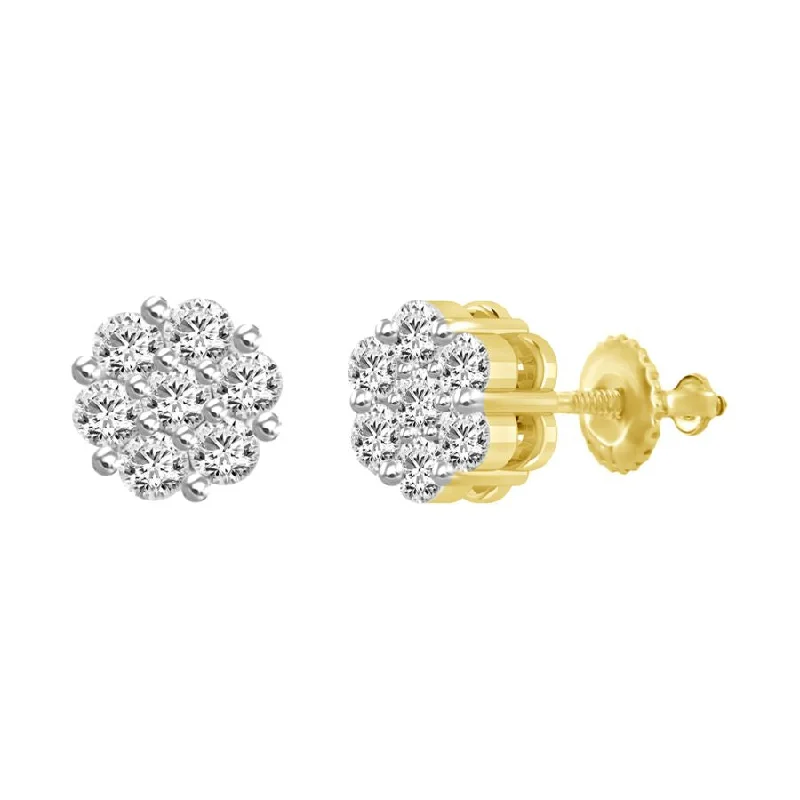 Simple Drop Earrings-LADIES FLOWER EARRINGS 1.50CT ROUND DIAMOND 14K YELLOW GOLD