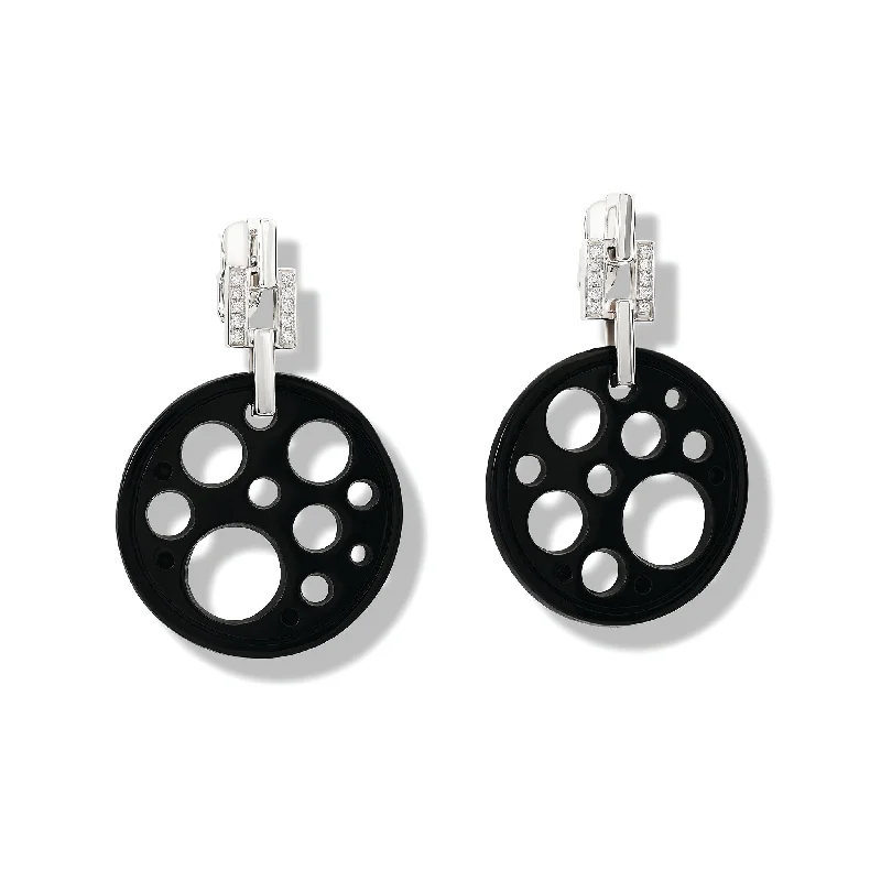 Party Drop Earrings-Temple of Heaven Earrings 18ct White Gold - Black Jade