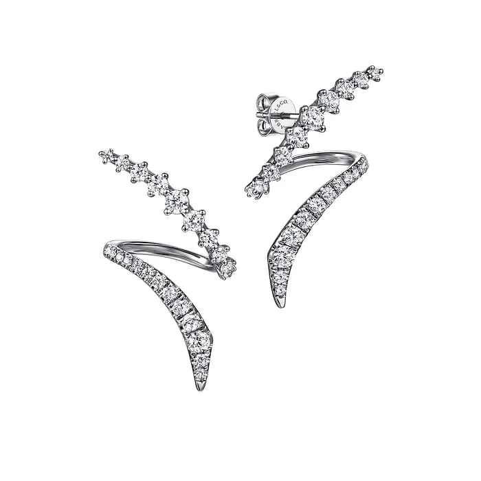 Elegant Drop Earrings-14K White Gold Graduating Diamond Bypass Stud Earrings