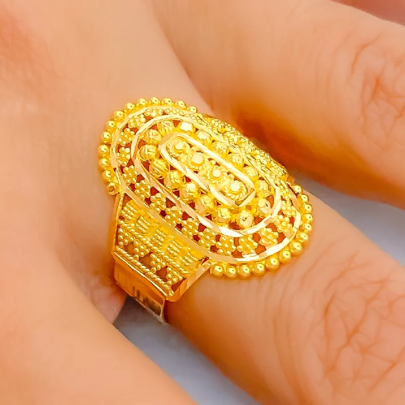 Opulent Elevated Oval 22K Gold Ring