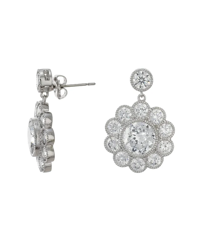 Double-Sided Earrings-Round CZ Cluster Earrings