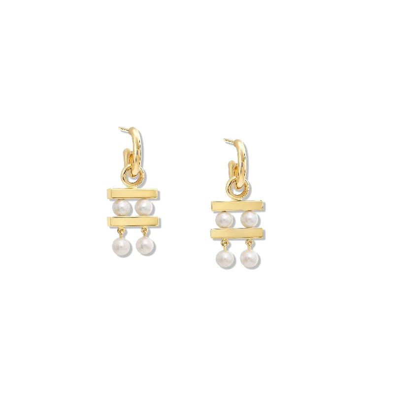 Embellished Drop Earrings-Couture Double Earring Drops Yellow Gold - Pearl