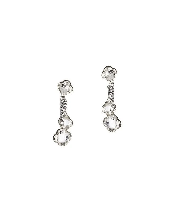 Crystal Dangle Drop Earrings-Double Drop Clover Earrings