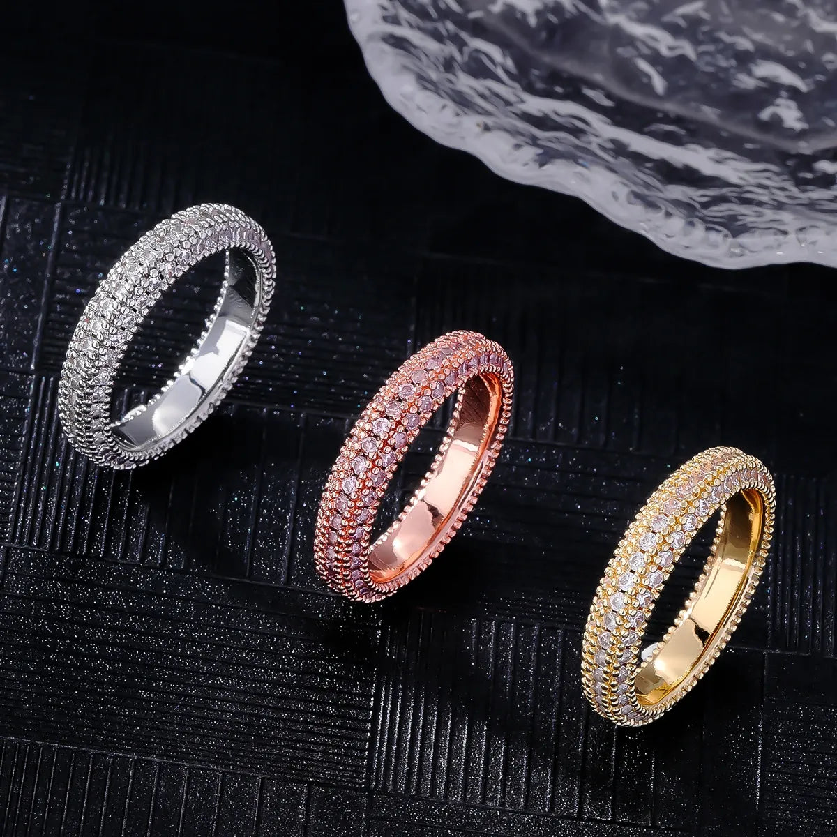 Copper K Gold Plated Rhodium Plated Simple Style Streetwear Inlay Geometric Zircon Rings