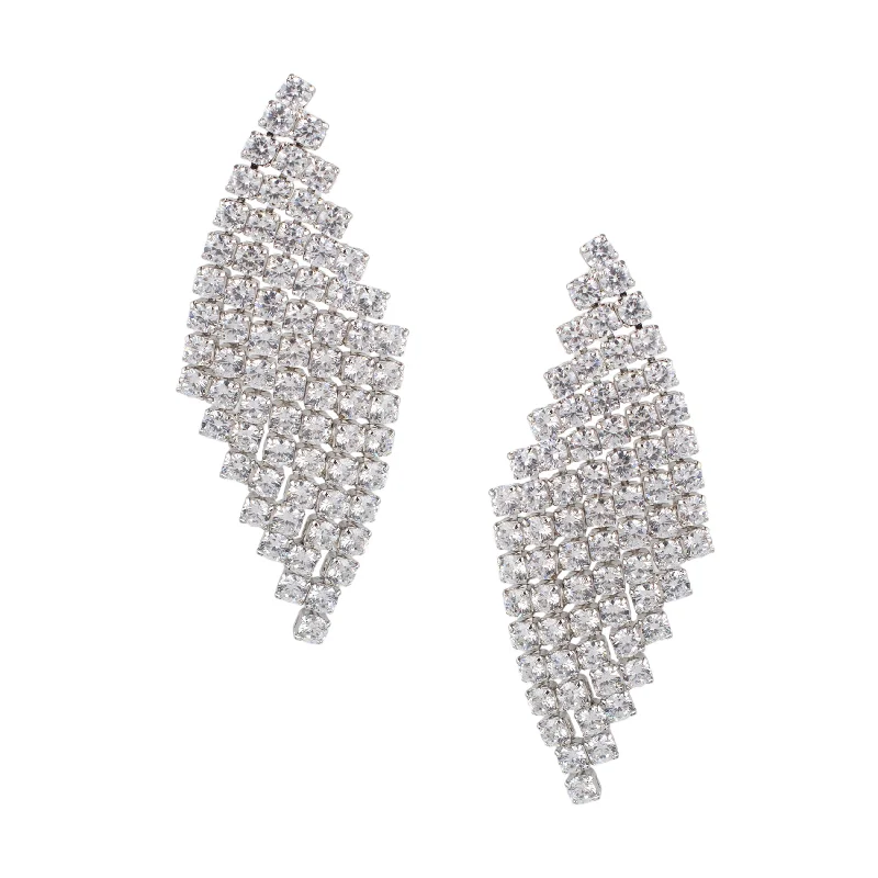 Embellished Earrings-CZ Mesh Design Drop Earrings