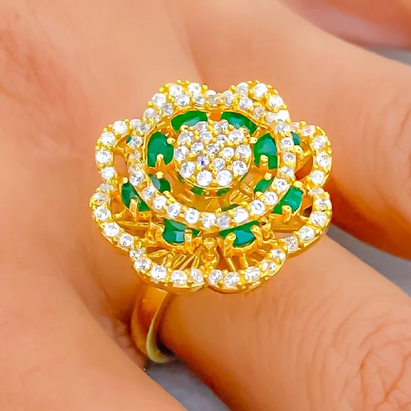 Grand Dressy Floral 22k Gold CZ Ring