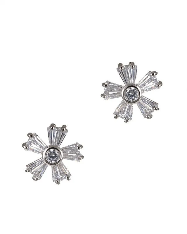 Cute Animal Earrings-Round and Baguette CZ Floral Earrings