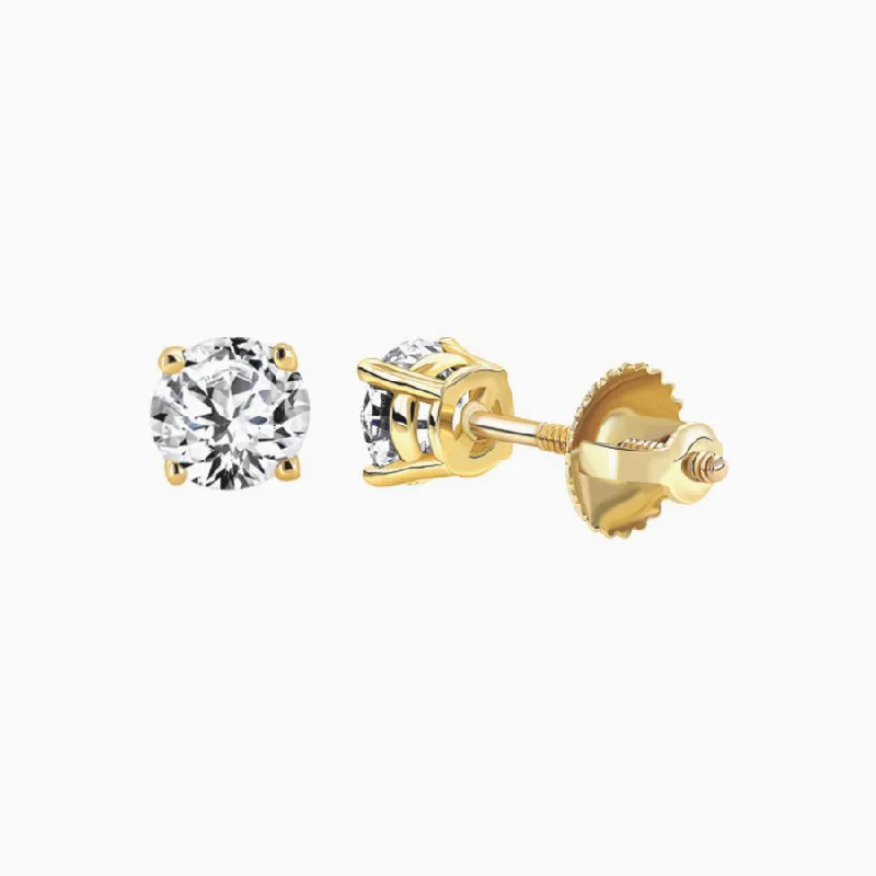 Chunky Gold Earrings-LADIES SOLITAIRE EARRINGS 0.25CT ROUND DIAMOND 14K YELLOW GOLD