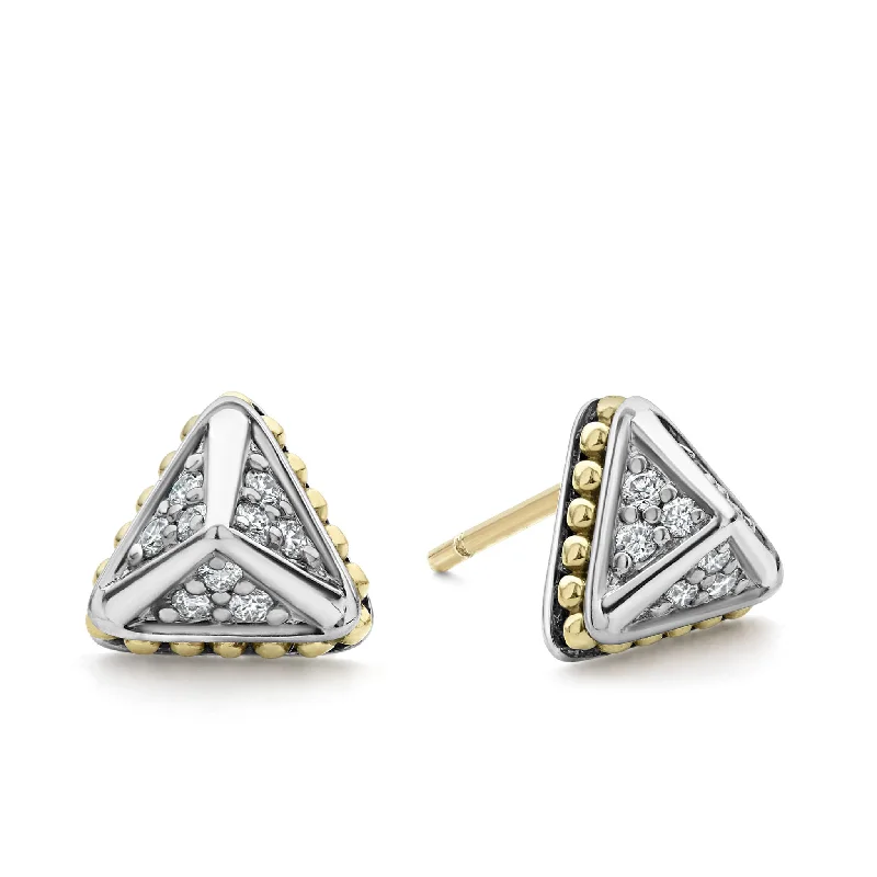 Bold Gold Earrings-KSL Large Pyramid Diamond Stud Earrings