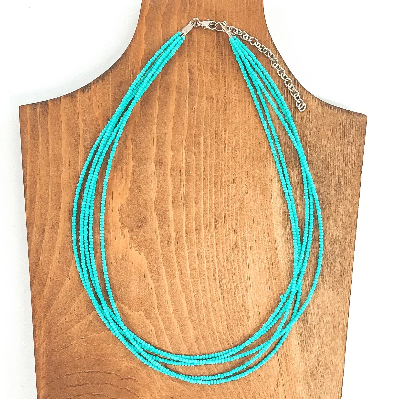 Multi Layered Seed Beaded Necklace in Turquoise