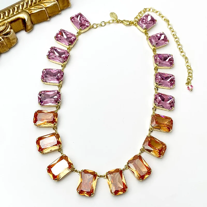 Sorrelli | Julianna Emerald Crystal Statement Necklace in Bright Gold Tone and First Kiss