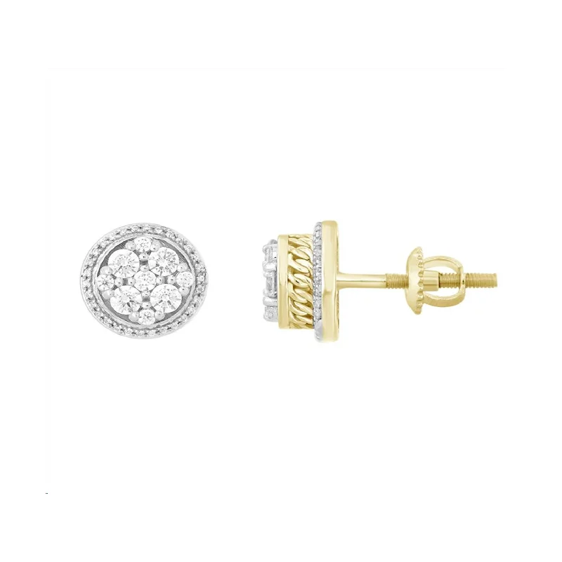 Shiny Hoop Earrings-LADIES EARRINGS 1.00CT ROUND DIAMOND 10K YELLOW GOLD