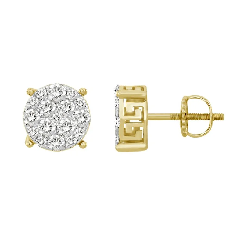 Unique Silver Earrings-LADIES STUD EARRINGS 1.00CT ROUND DIAMOND 10K YELLOW GOLD