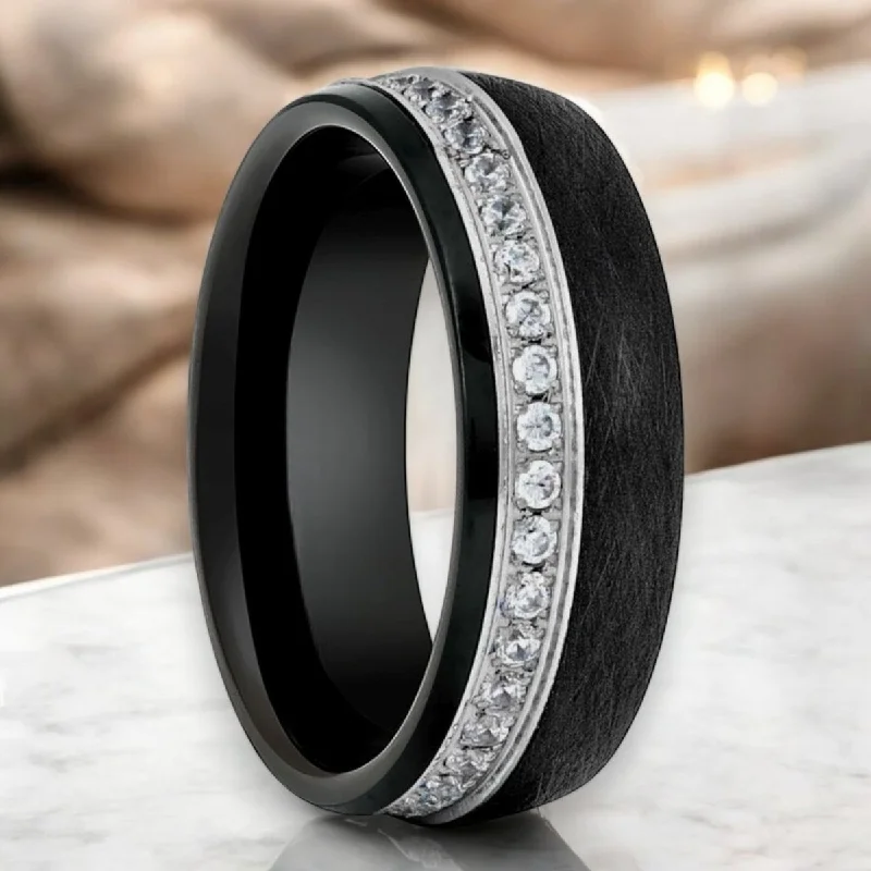 DAZZEL | Black Tungsten Ring, White Diamond Stimulate CZ Eternity