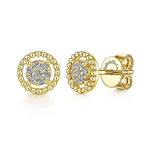 Geometric Stud Earrings-14K Yellow Gold Bujukan Diamond Cluster Stud Earrings