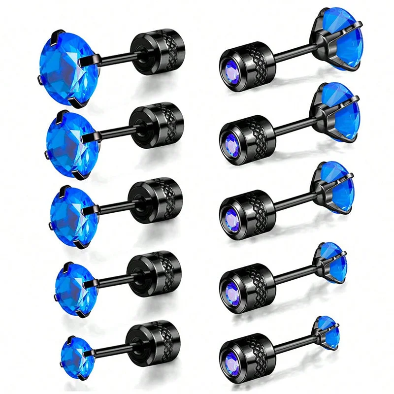 Black Gold-Blue Stone 5 Pairs (2mm-6mm£©