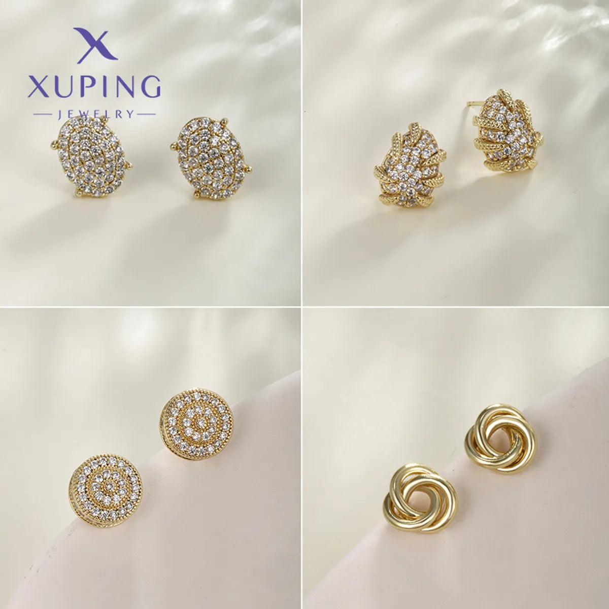 1 Pair XUPING Simple Style Geometric Round Inlay Copper Artificial Gemstones 18K Gold Plated Ear Studs