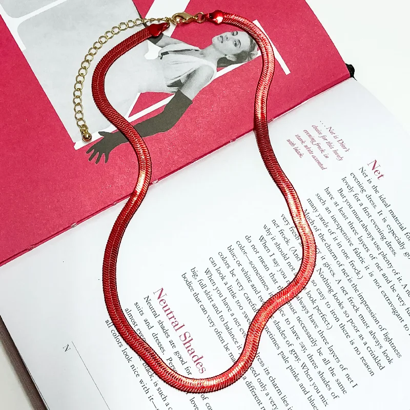 Herringbone Chain Necklace in Metallic Red