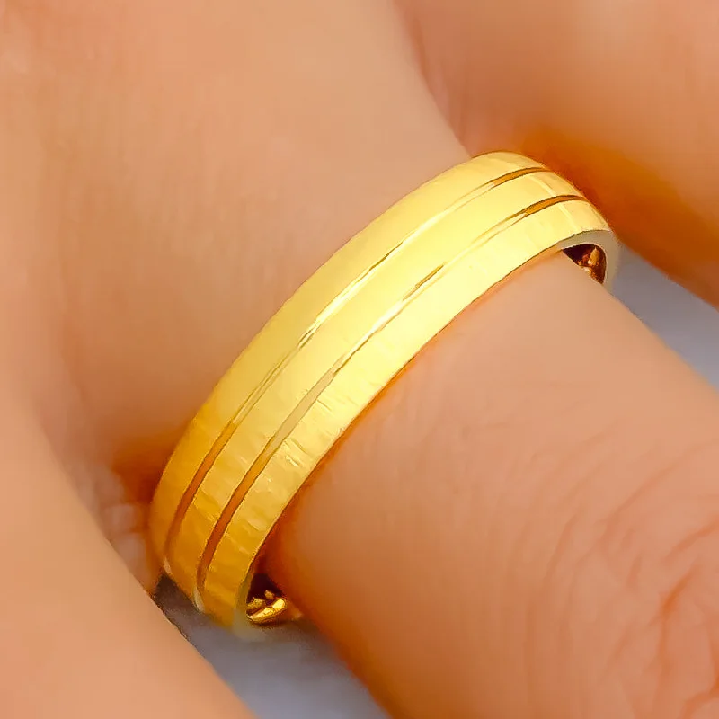 Elevated Dual Striped 22k Gold Band