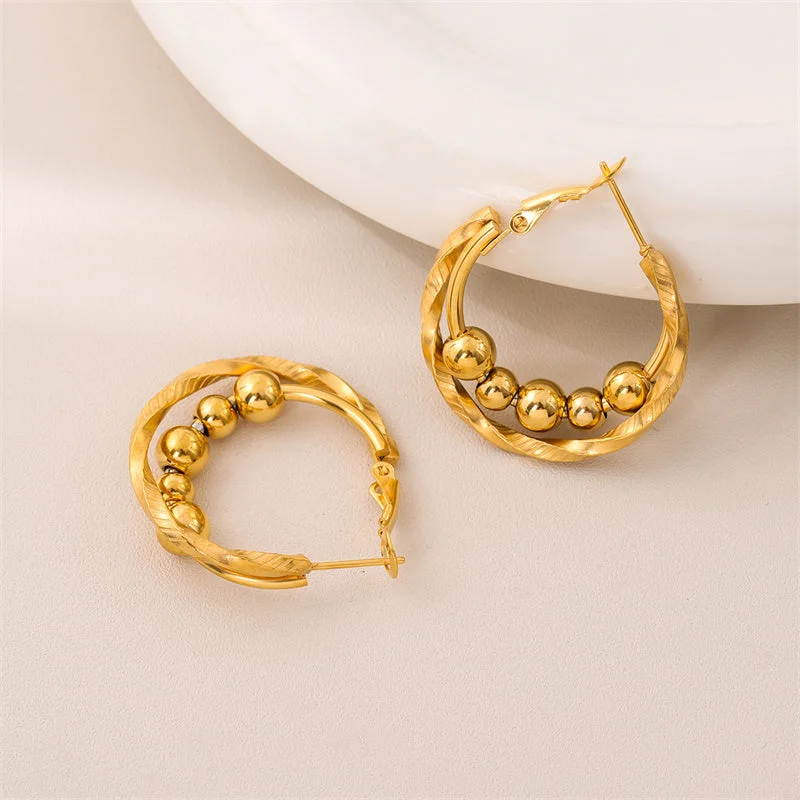 Beaded Twist Double Ring Earrings