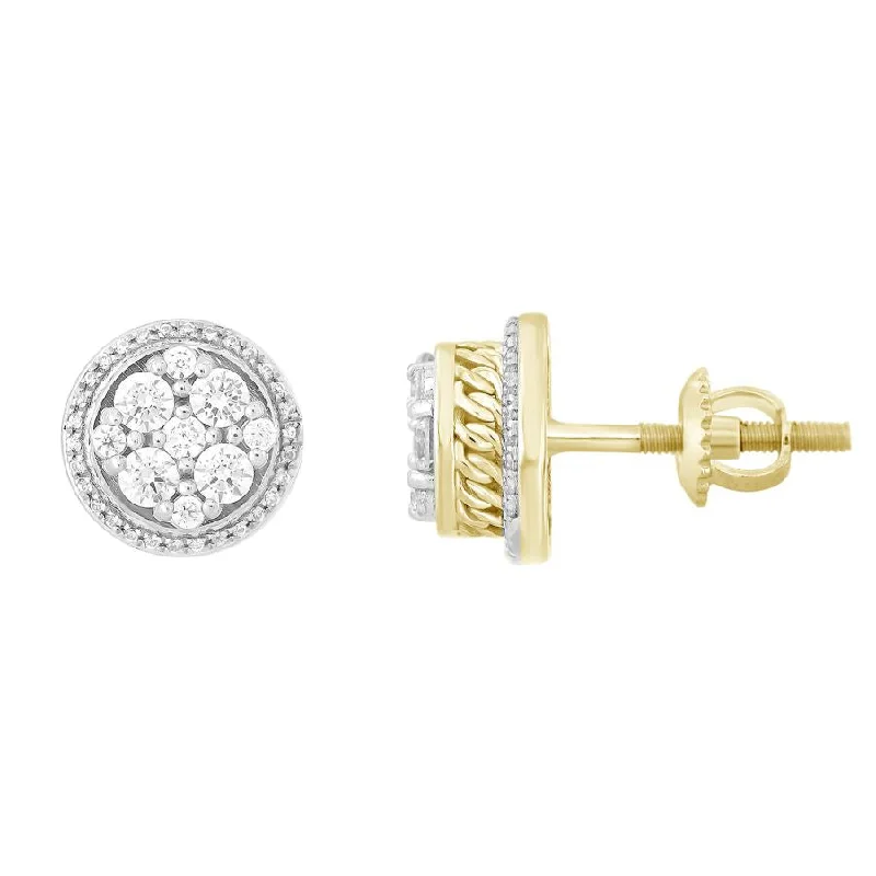 Double Hoop Earrings-MEN'S STUD EARRINGS 0.75CT ROUND DIAMOND 10K YELLOW GOLD