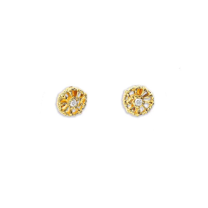 Cute Dangle Earrings-Raffia Stud Earrings Yellow Gold - Diamond