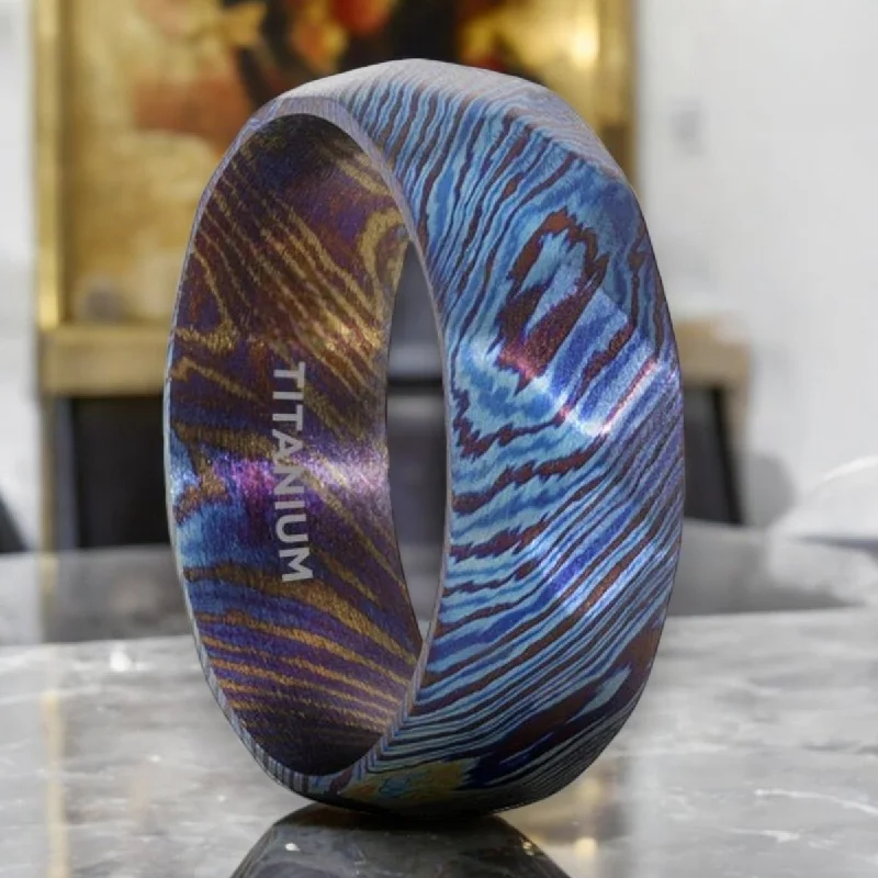 TYRIAN | Titanium Ring, Blue & Purple Wavy Design