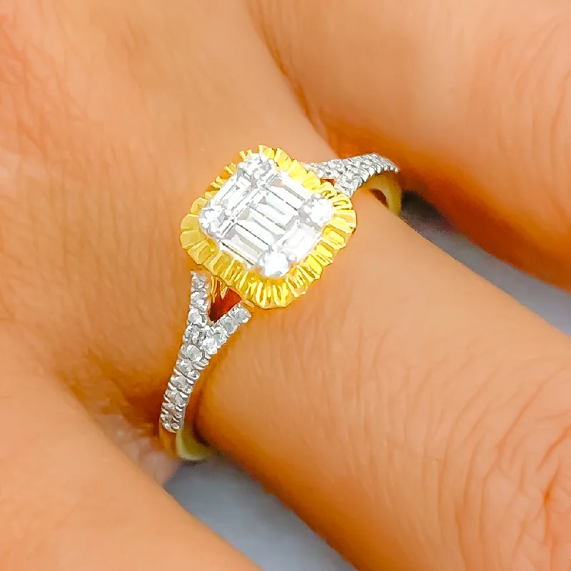 Classy Square-Shaped Diamond + 18k Gold Ring