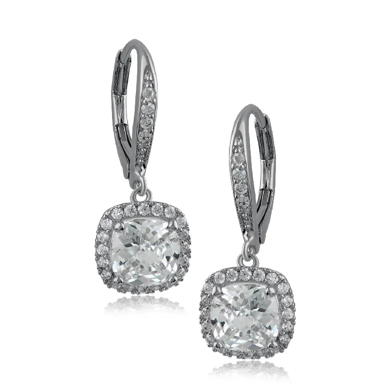 Long Tassel Earrings-Cushion CZ Drop Earrings