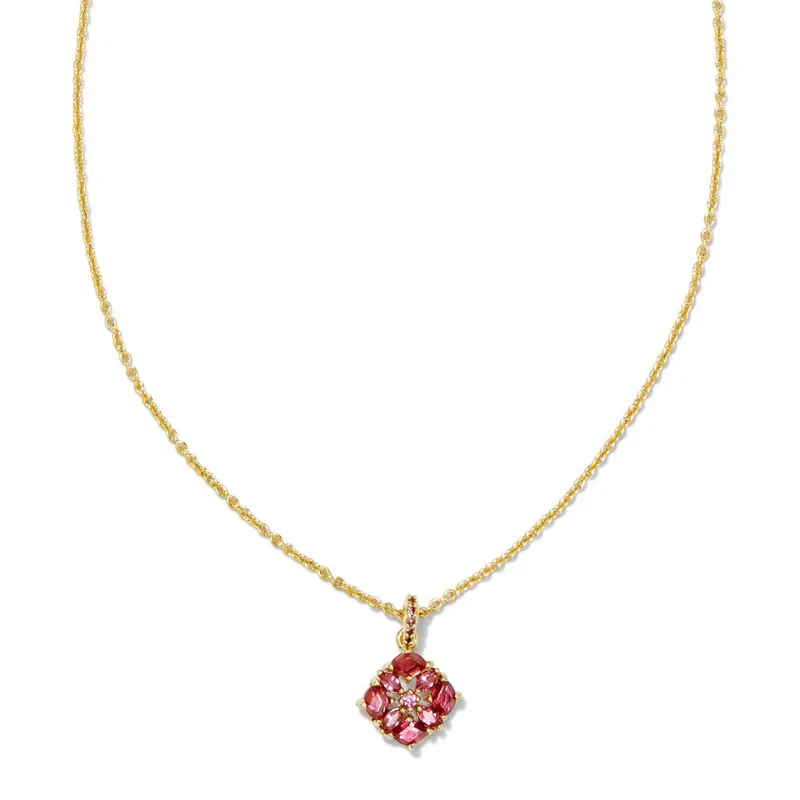 Kendra Scott | Dira Gold Crystal Short Pendant Necklace in Pink Mix