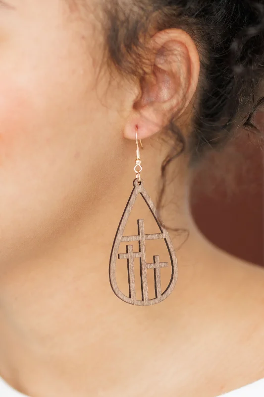 Handmade Dangle Earrings-Beautiful Cross at Calvary Wood Earrings