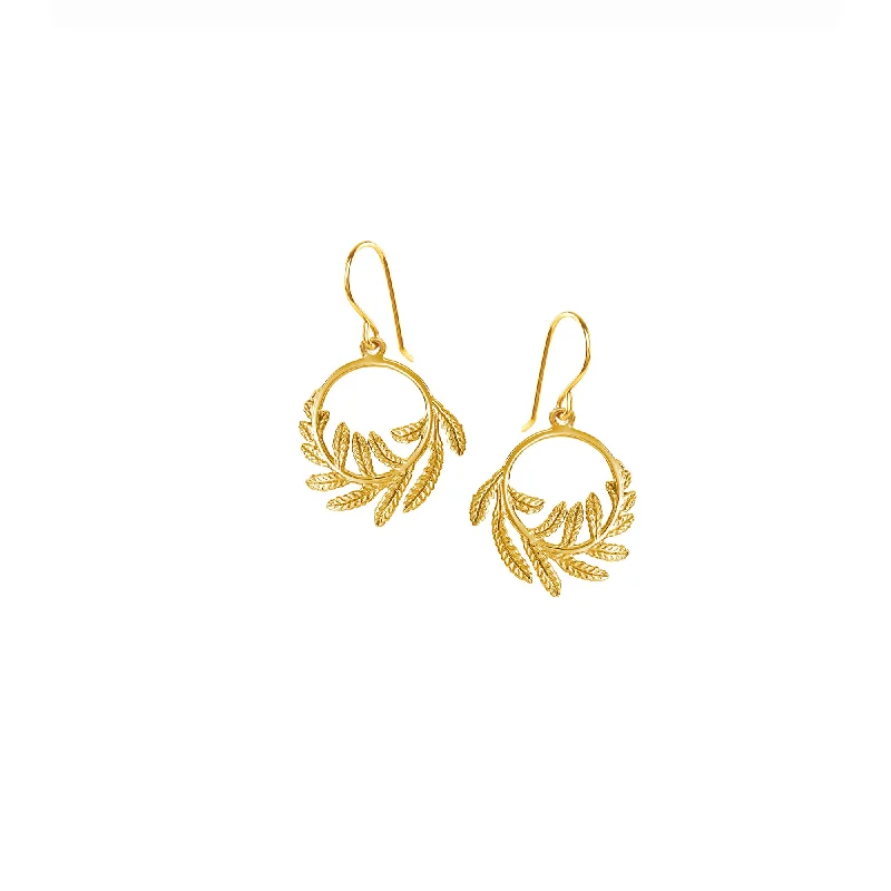 High-End Earrings-Gold Wee Fern Hoop Earrings