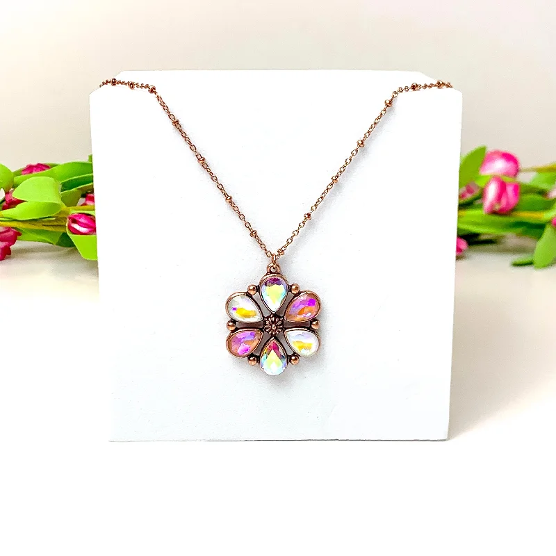 Petal Perfection Copper Tone Flower Pendant Necklace in Pink and Ivory