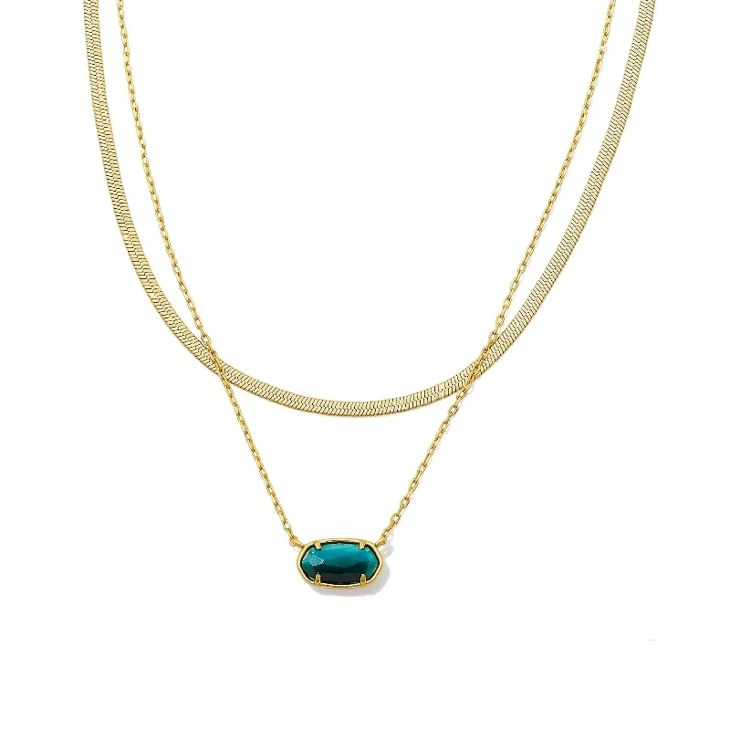 Kendra Scott | Grayson Herringbone Gold Multi Strand Necklace in Teal Tiger's Eye