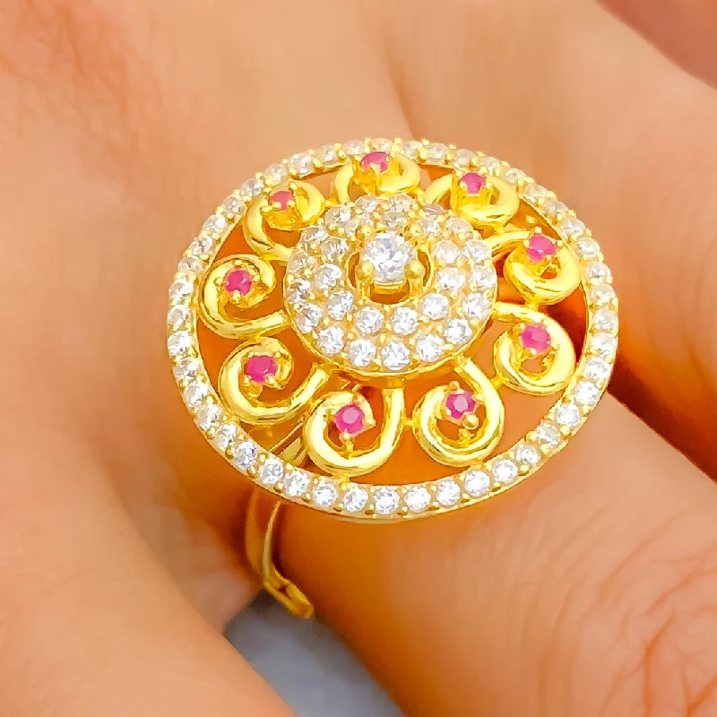 Majestic Bright 22k Gold CZ Statement Ring