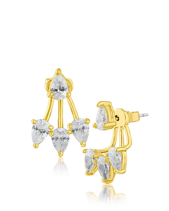 Dainty Gold Earrings-Pear CZ Front to Back Earrings