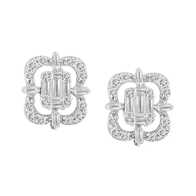 Long Chain Earrings-LADIES EARRINGS 0.25CT ROUND/BAGUETTE DIAMOND 14K WHITE GOLD (SI QUALITY)