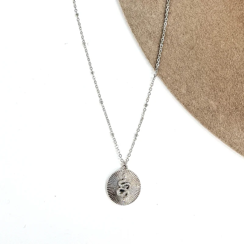 Chain Necklace with Sunburst Pendant in Silver Tone